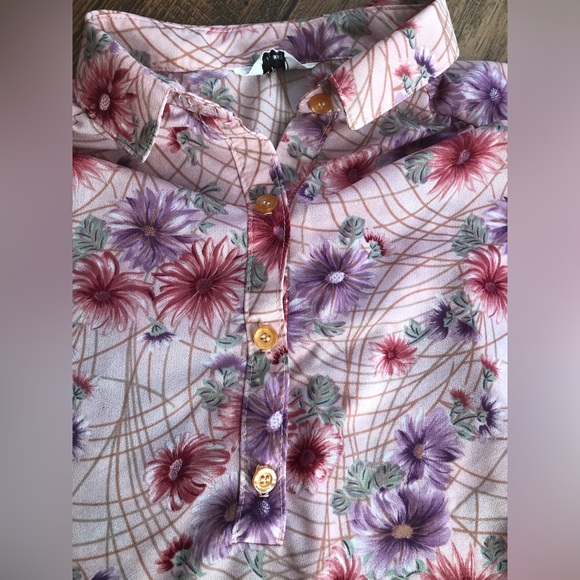 Womens RALPH ORIGINALS Pink Floral Shirt Rn18962 Lightweight Partial Button Up - Picture 3 of 8